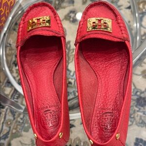 Tory Burch Red and Gold Loafers with Elegant Design
